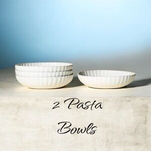 25oz Scalloped Edge Stoneware Pasta/Grain 2 Bowls Cream Hearth & Hand